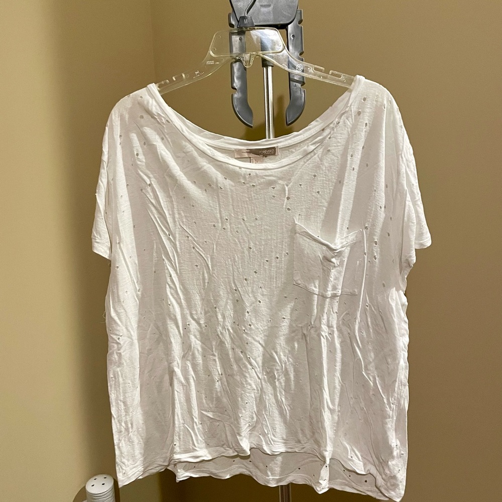 Forever 21 distressed white Tshirt in a size large